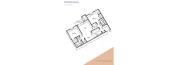 A black and white diagram of a Peppertree apartment layout.